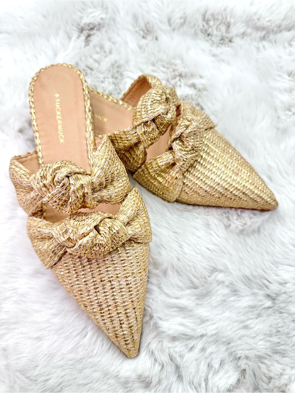 Tuckernuck Gold Lucia Raffia‎ Wedges Mules womens 8 NEW